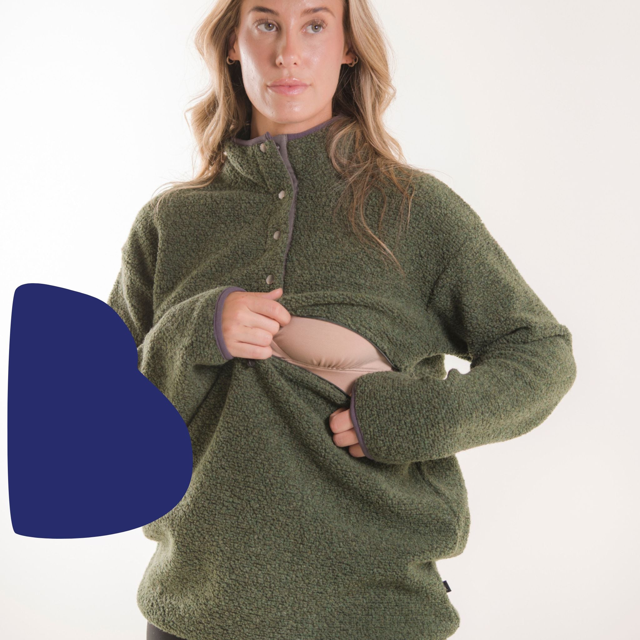 Wol-fleece 90's Zwangerschapstrui Pine Green
