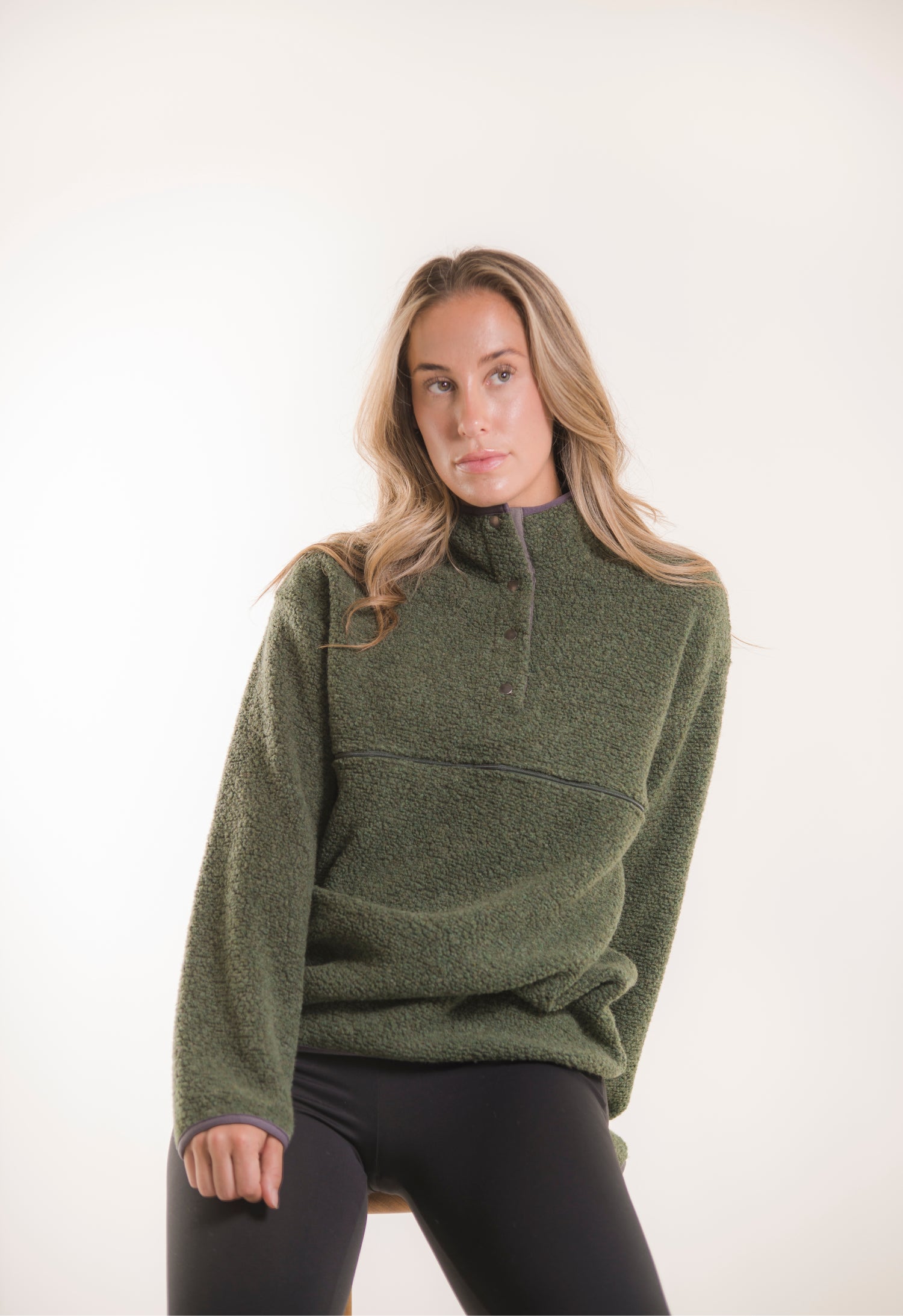 Wol-fleece 90's Zwangerschapstrui Pine Green