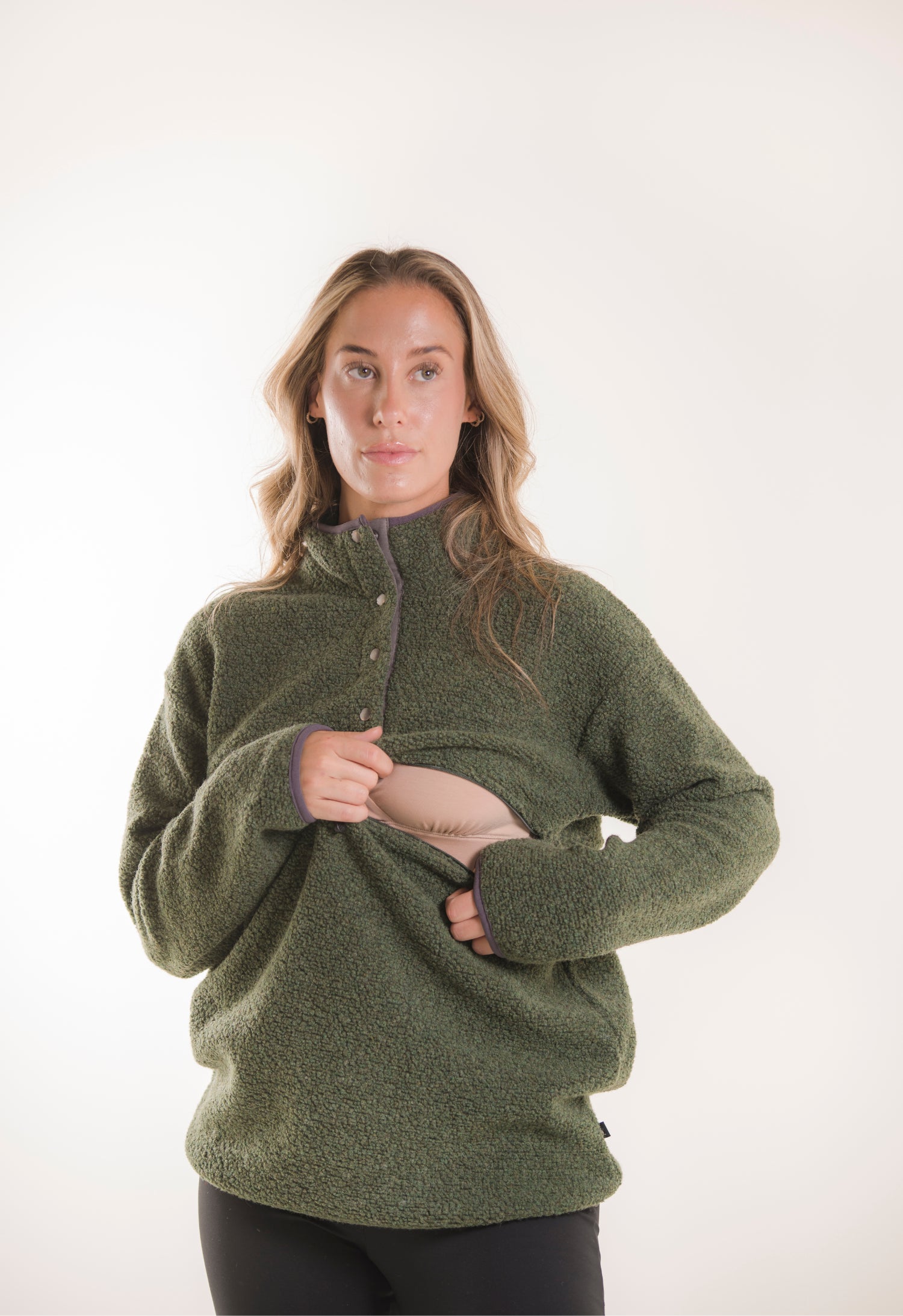 Wol-fleece 90's Zwangerschapstrui Pine Green